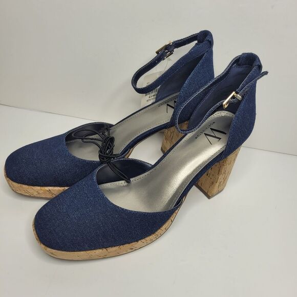 Worthington Denim Panama block heels summer 70s vibe strap cute Size 9.5 NWT - Picture 1 of 7